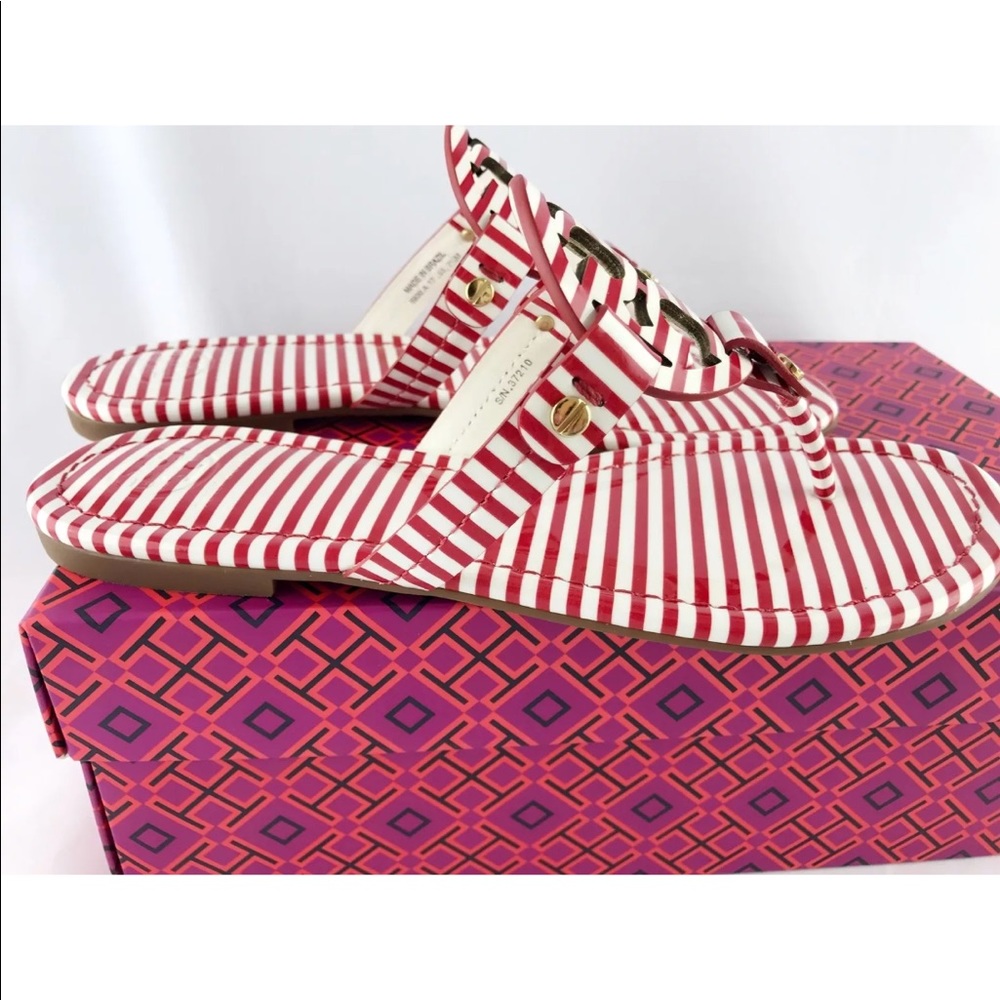 Tory Burch Miller sandals red white stripe new 7.5 - Picture 2 of 7